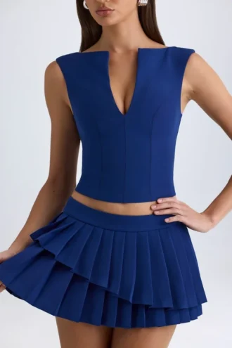 Kadie Open-Front Crop Top in True Navy