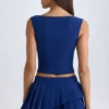 Kadie Open-Front Crop Top in True Navy