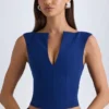 Kadie Open-Front Crop Top in True Navy