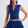 Kadie Open-Front Crop Top in True Navy