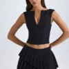 Kadie V-Neck Structured Crop Top in Black Kadie V-Neck Structured Crop Top in Black