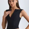 Kadie V-Neck Structured Crop Top in Black Kadie V-Neck Structured Crop Top in Black