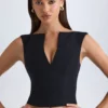 Kadie V-Neck Structured Crop Top in Black Kadie V-Neck Structured Crop Top in Black