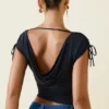 Kaede Asymmetric Ruched Cowl-Back Crop Top in Black Kaede Asymmetric Ruched Cowl-Back Crop Top in Black