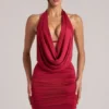 Kael Draped Cowl Mini Dress in Cherry Red Kael Draped Cowl Mini Dress in Cherry Red