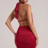 Kael Draped Cowl Mini Dress in Cherry Red Kael Draped Cowl Mini Dress in Cherry Red