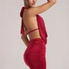 Kael Draped Cowl Mini Dress in Cherry Red Kael Draped Cowl Mini Dress in Cherry Red