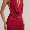 Kael Draped Cowl Mini Dress in Cherry Red Kael Draped Cowl Mini Dress in Cherry Red