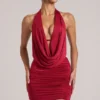 Kael Draped Cowl Mini Dress in Cherry Red Kael Draped Cowl Mini Dress in Cherry Red