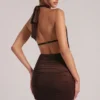 Kael Draped Cowl Mini Dress in Chocolate Brown Kael Draped Cowl Mini Dress in Chocolate Brown