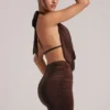Kael Draped Cowl Mini Dress in Chocolate Brown Kael Draped Cowl Mini Dress in Chocolate Brown