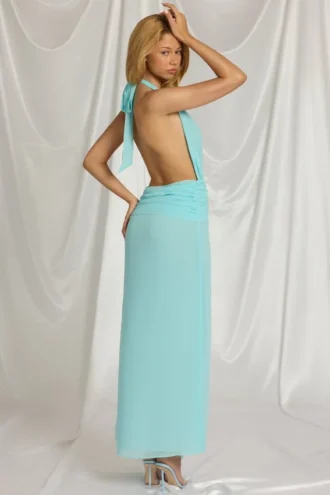 Kaeli Halterneck Maxi Dress in Aqua Blue
