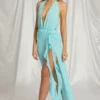 Kaeli Halterneck Maxi Dress in Aqua Blue