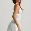 Kaelis Plunge Cross-Back Mini Dress in White Kaelis Plunge Cross-Back Mini Dress in White