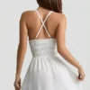 Kaelis Plunge Cross-Back Mini Dress in White Kaelis Plunge Cross-Back Mini Dress in White