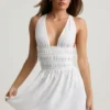 Kaelis Plunge Cross-Back Mini Dress in White Kaelis Plunge Cross-Back Mini Dress in White