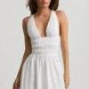 Kaelis Plunge Cross-Back Mini Dress in White Kaelis Plunge Cross-Back Mini Dress in White
