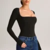 Kaia Modal Square-Neck Long-Sleeve Top in Black Kaia Modal Square-Neck Long-Sleeve Top in Black