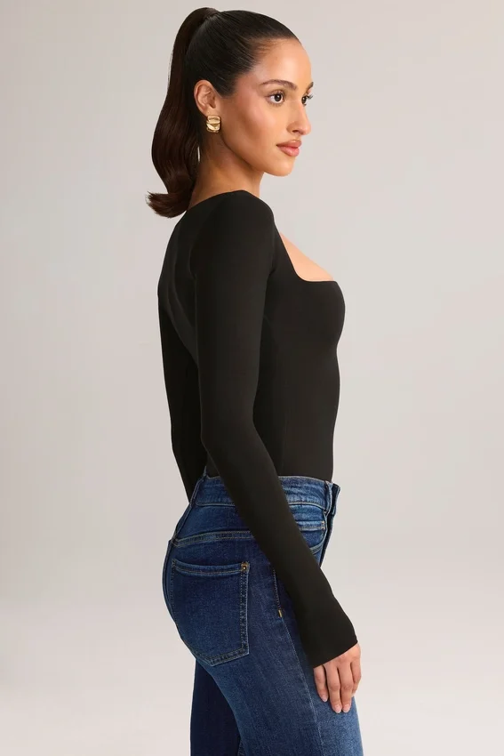 Kaia Modal Square-Neck Long-Sleeve Top in Black Kaia Modal Square-Neck Long-Sleeve Top in Black