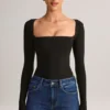 Kaia Modal Square-Neck Long-Sleeve Top in Black Kaia Modal Square-Neck Long-Sleeve Top in Black
