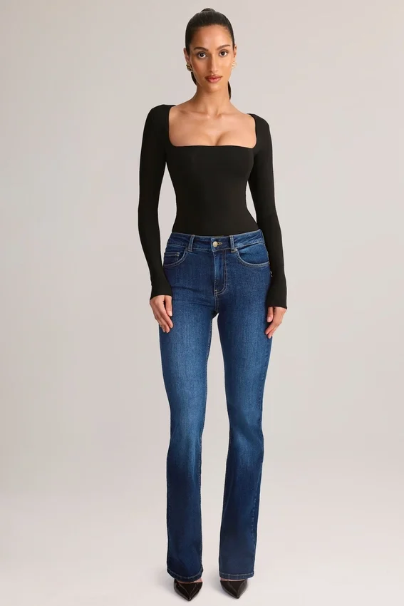 Kaia Modal Square-Neck Long-Sleeve Top in Black Kaia Modal Square-Neck Long-Sleeve Top in Black