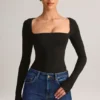 Kaia Modal Square-Neck Long-Sleeve Top in Black Kaia Modal Square-Neck Long-Sleeve Top in Black