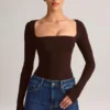 Kaia Modal Square-Neck Long-Sleeve Top in Chocolate Brown Kaia Modal Square-Neck Long-Sleeve Top in Chocolate Brown