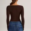 Kaia Modal Square-Neck Long-Sleeve Top in Chocolate Brown Kaia Modal Square-Neck Long-Sleeve Top in Chocolate Brown