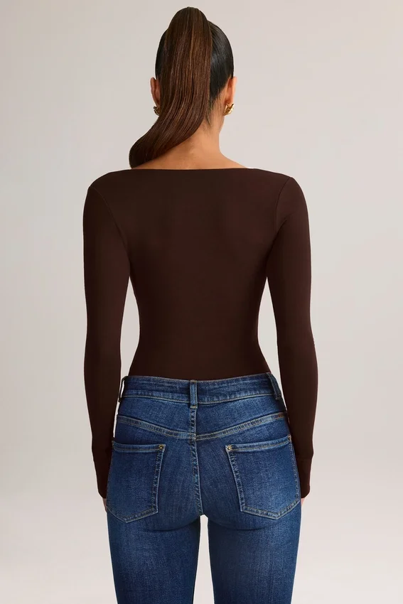 Kaia Modal Square-Neck Long-Sleeve Top in Chocolate Brown Kaia Modal Square-Neck Long-Sleeve Top in Chocolate Brown