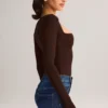Kaia Modal Square-Neck Long-Sleeve Top in Chocolate Brown Kaia Modal Square-Neck Long-Sleeve Top in Chocolate Brown