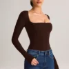 Kaia Modal Square-Neck Long-Sleeve Top in Chocolate Brown Kaia Modal Square-Neck Long-Sleeve Top in Chocolate Brown