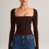 Kaia Modal Square-Neck Long-Sleeve Top in Chocolate Brown Kaia Modal Square-Neck Long-Sleeve Top in Chocolate Brown