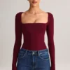 Kaia Modal Square-Neck Long-Sleeve Top in Wine Kaia Modal Square-Neck Long-Sleeve Top in Wine