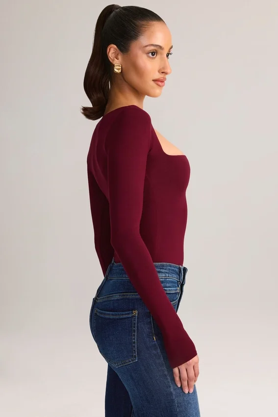 Kaia Modal Square-Neck Long-Sleeve Top in Wine Kaia Modal Square-Neck Long-Sleeve Top in Wine