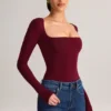 Kaia Modal Square-Neck Long-Sleeve Top in Wine Kaia Modal Square-Neck Long-Sleeve Top in Wine