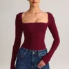Kaia Modal Square-Neck Long-Sleeve Top in Wine Kaia Modal Square-Neck Long-Sleeve Top in Wine