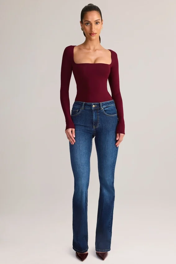 Kaia Modal Square-Neck Long-Sleeve Top in Wine Kaia Modal Square-Neck Long-Sleeve Top in Wine