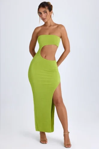 Kaikoa Cut-Out Bandeau Maxi Dress in Pear Green