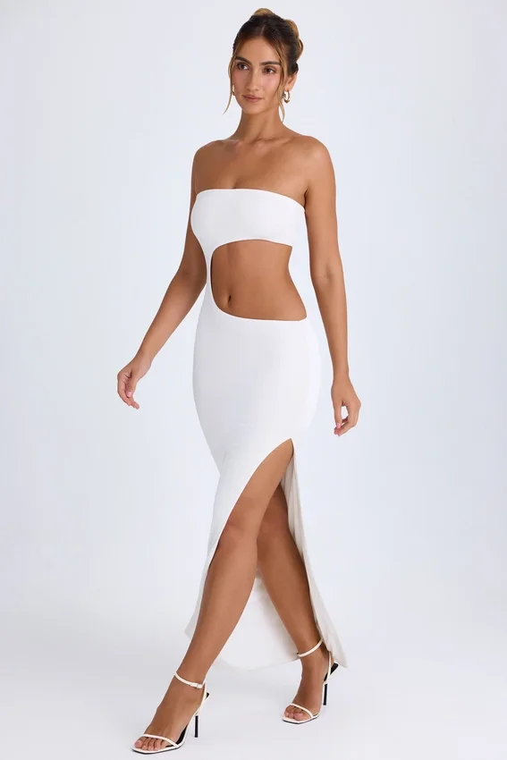 Kaikoa Cut-Out Bandeau Maxi Dress in White Kaikoa Cut-Out Bandeau Maxi Dress in White