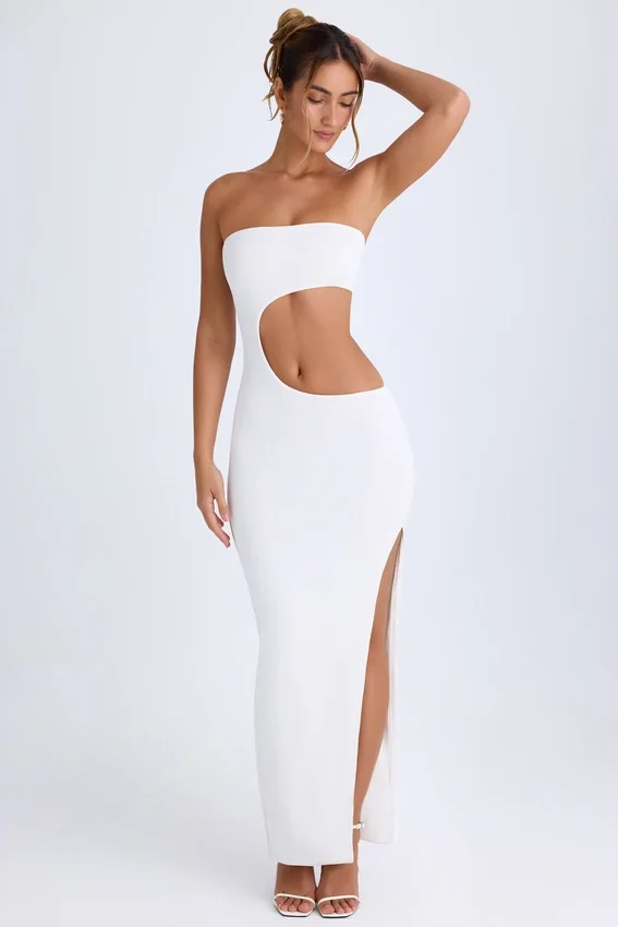 Kaikoa Cut-Out Bandeau Maxi Dress in White Kaikoa Cut-Out Bandeau Maxi Dress in White