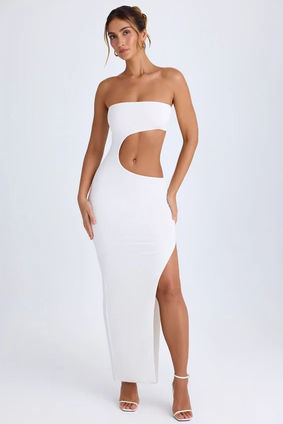 Kaikoa Cut-Out Bandeau Maxi Dress in White Kaikoa Cut-Out Bandeau Maxi Dress in White