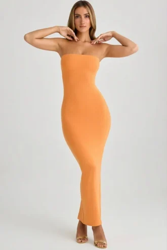 Kali Modal Bandeau Bodycon Maxi Dress in Sunset Orange