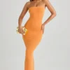 Kali Modal Bandeau Bodycon Maxi Dress in Sunset Orange