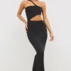 Kalina Jersey Asymmetric Cut Out Maxi Dress in Black