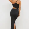 Kalina Jersey Asymmetric Cut Out Maxi Dress in Black