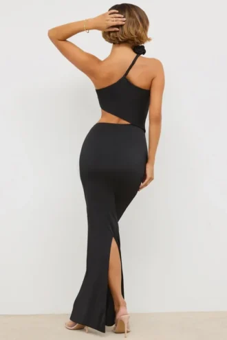 Kalina Jersey Asymmetric Cut Out Maxi Dress in Black