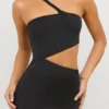 Kalina Jersey Asymmetric Cut Out Maxi Dress in Black