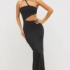 Kalina Jersey Asymmetric Cut Out Maxi Dress in Black