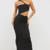 Kalina Jersey Asymmetric Cut Out Maxi Dress in Black