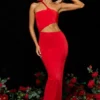 Kalina Jersey Asymmetric Cut Out Maxi Dress in Scarlet Red Kalina Jersey Asymmetric Cut Out Maxi Dress in Scarlet Red